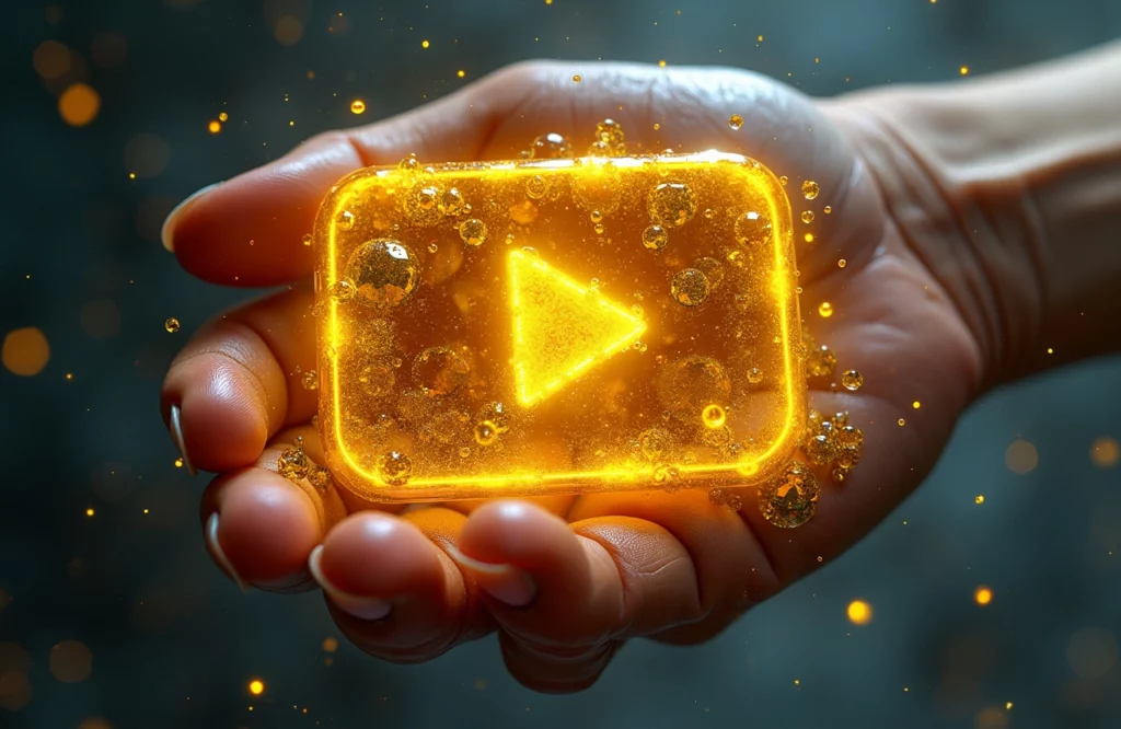 eine Menschliche Hand mit einem Playbutton in der Hand.