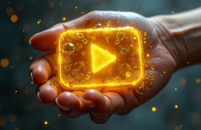eine Menschliche Hand mit einem Playbutton in der Hand.