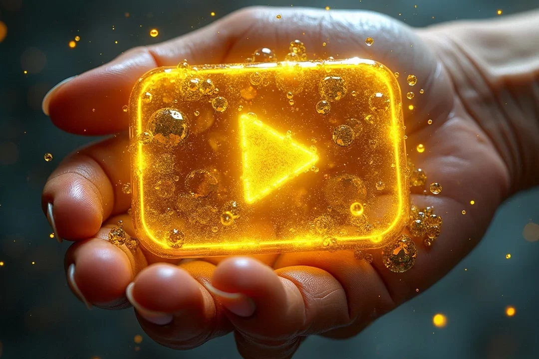 eine Menschliche Hand mit einem Playbutton in der Hand.