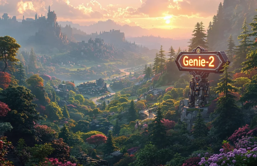 Eine schöne Fantasy Welt mit einem Schild Genie-2